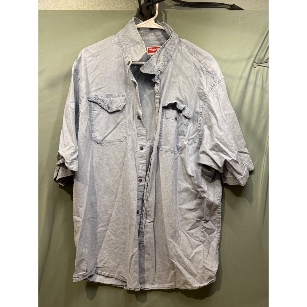 Wrangler Shirt Mens 2XT Blue Denim Chambray Short Sleeve Button Up Western Tall